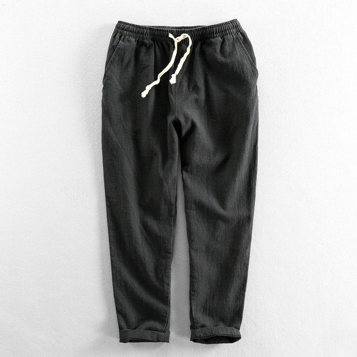 Men's Linen Drawstring Trousers – Relaxed Summer Tailoring – Black