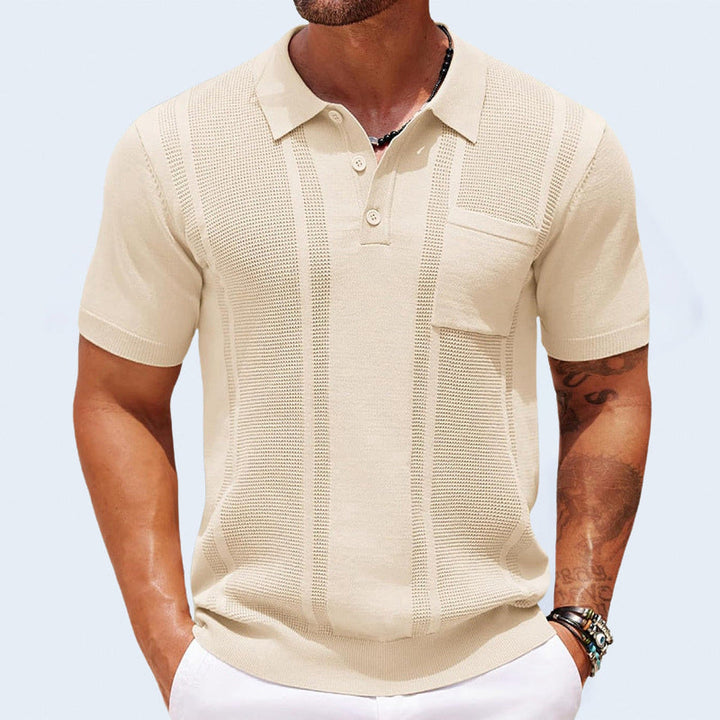 Men's Knitted Polo Shirt – Breathable Textured Summer Top – Brown