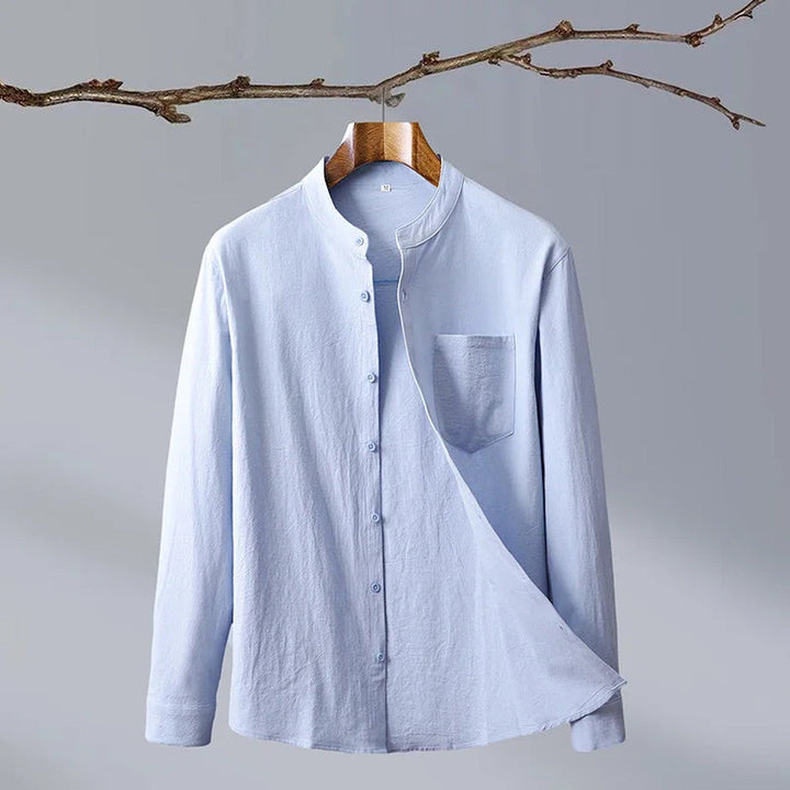 Men's Linen Blend Grandad Collar Shirt – Tailored Summer Fit – view 5