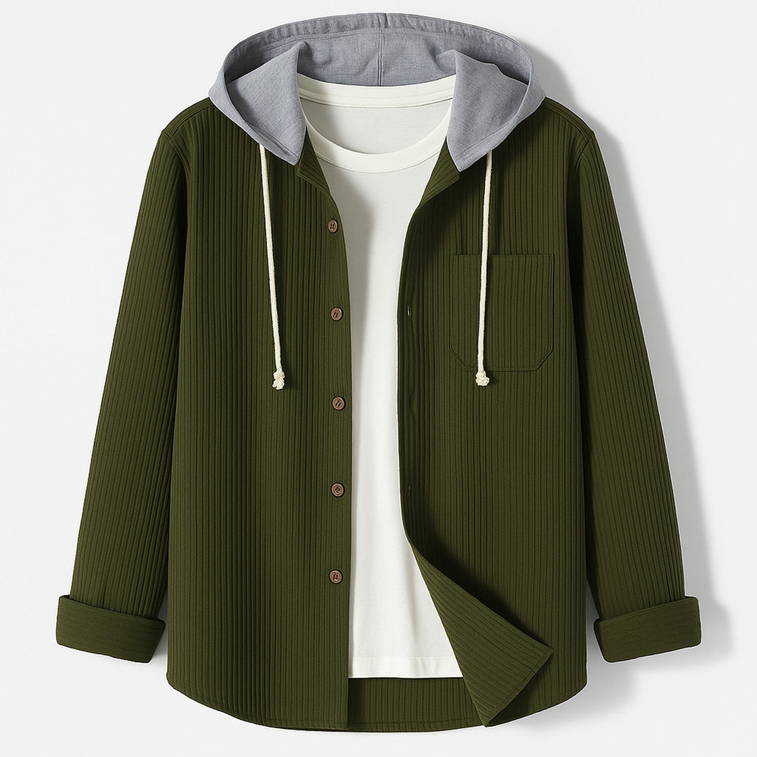 Men's Corduroy Button-Up Hoodie – Ridge Textured Layer – view 3