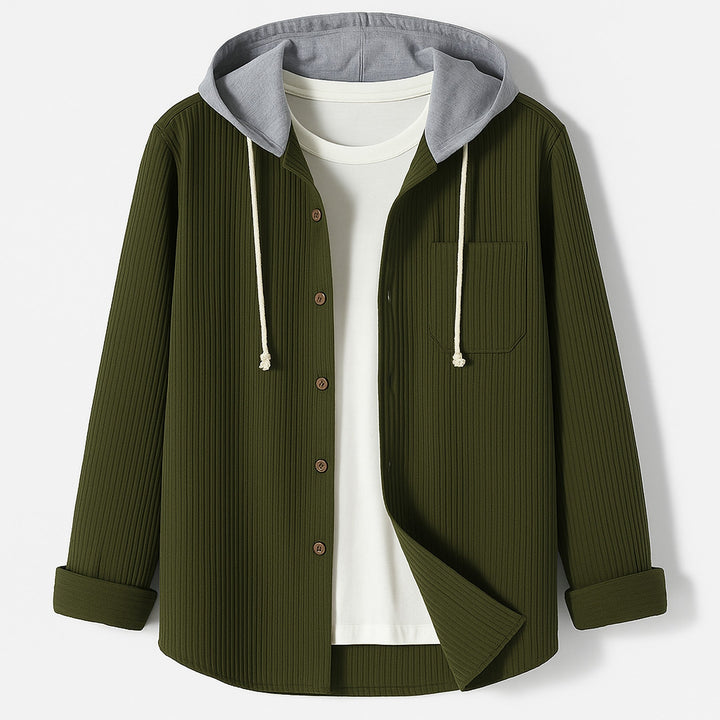 Men's Corduroy Button-Up Hoodie – Ridge Textured Layer – view 3