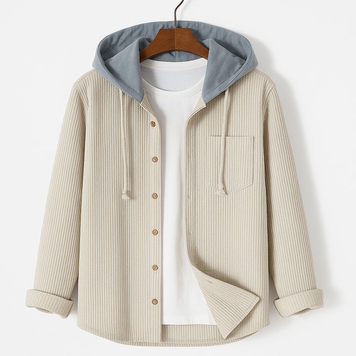 Men's Corduroy Button-Up Hoodie – Ridge Textured Layer – view 4