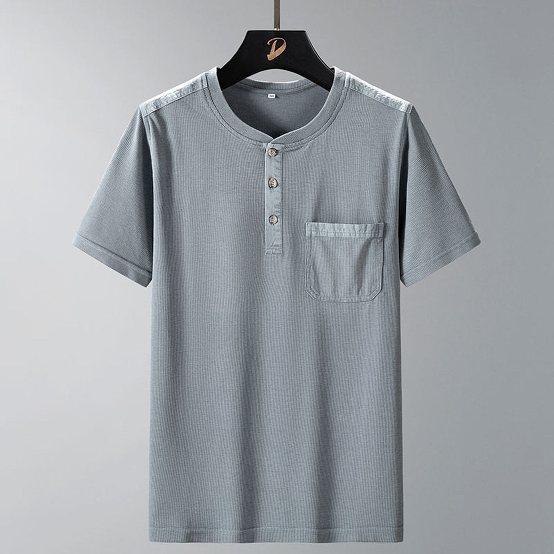Men's Waffle-Knit Henley Top – Short Sleeve Casual Layer – view 3