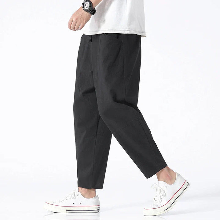 Men's Cotton-Linen Cropped Trousers – Relaxed Tapered Fit – Indigo