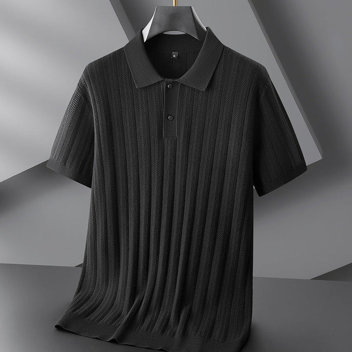 Men's Textured Knit Polo Shirt – Breathable Short-Sleeve Top – view 3