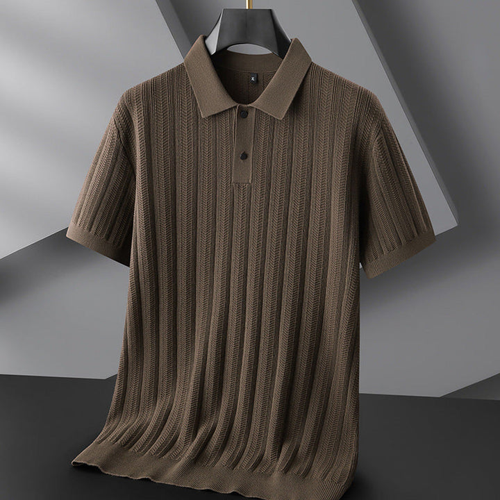 Men's Textured Knit Polo Shirt – Breathable Short-Sleeve Top – view 4