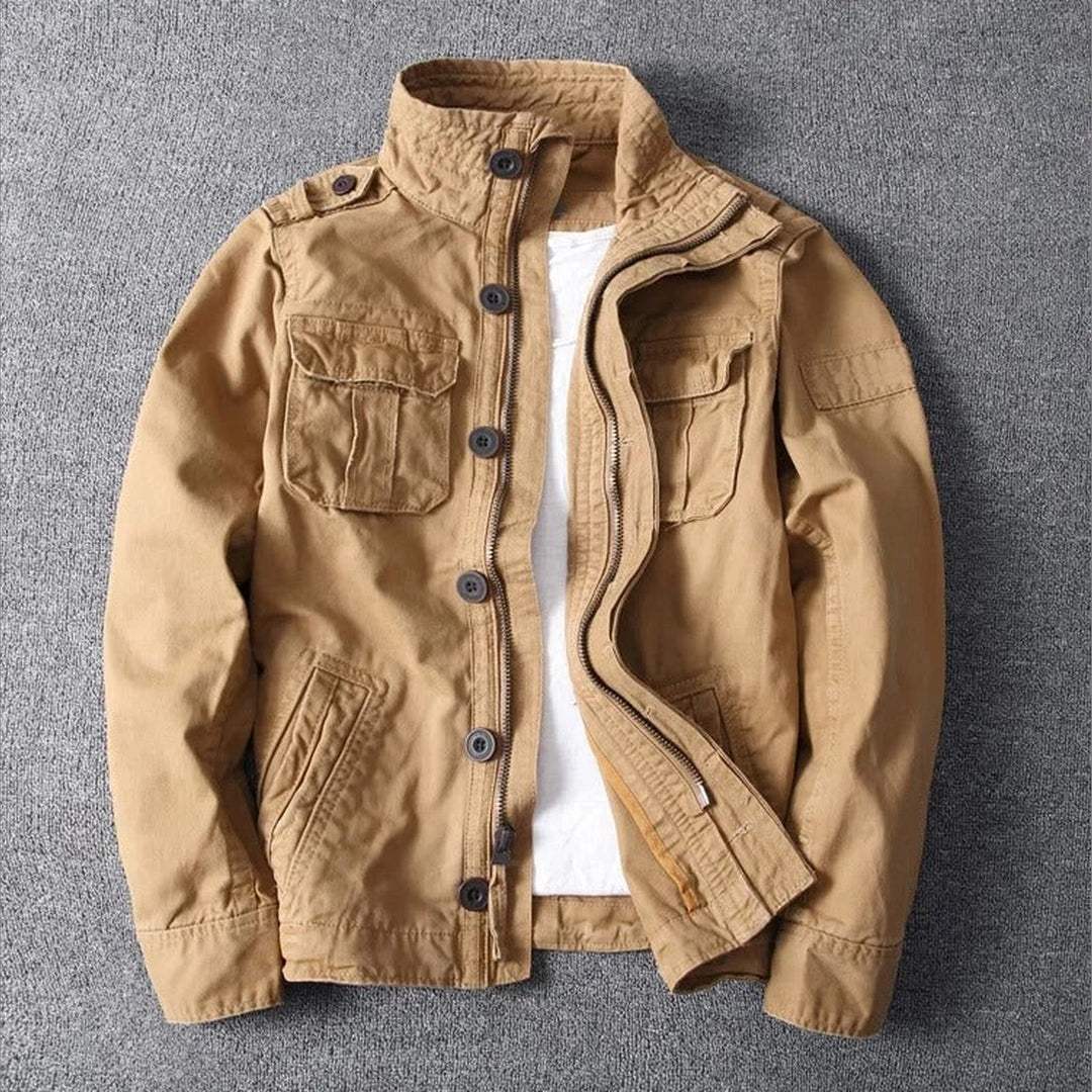 Men's Military Utility Jacket – Lightweight Button-Front Field Coat – Khaki