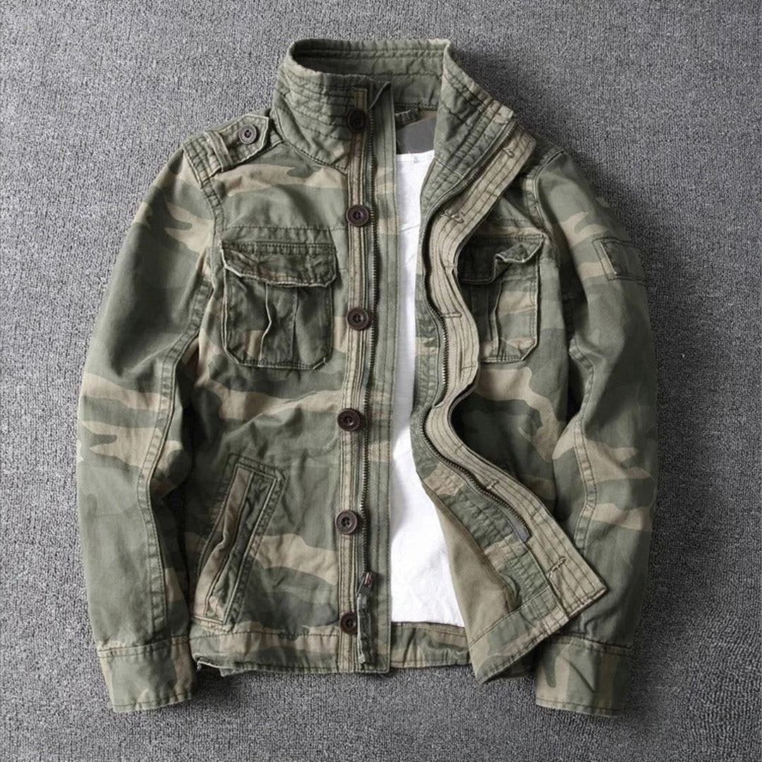 Men's Military Utility Jacket – Lightweight Button-Front Field Coat – Camo