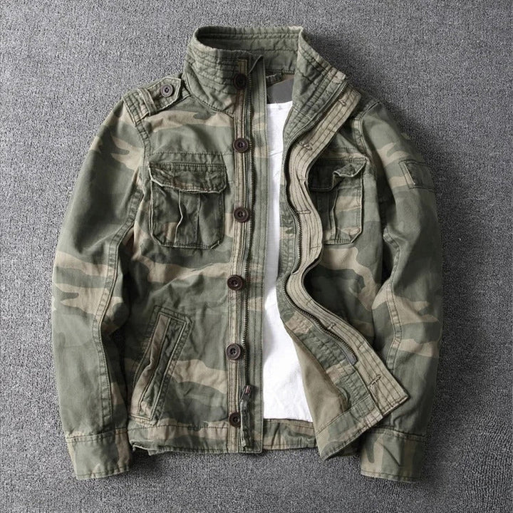 Men's Military Utility Jacket – Lightweight Button-Front Field Coat – Camo