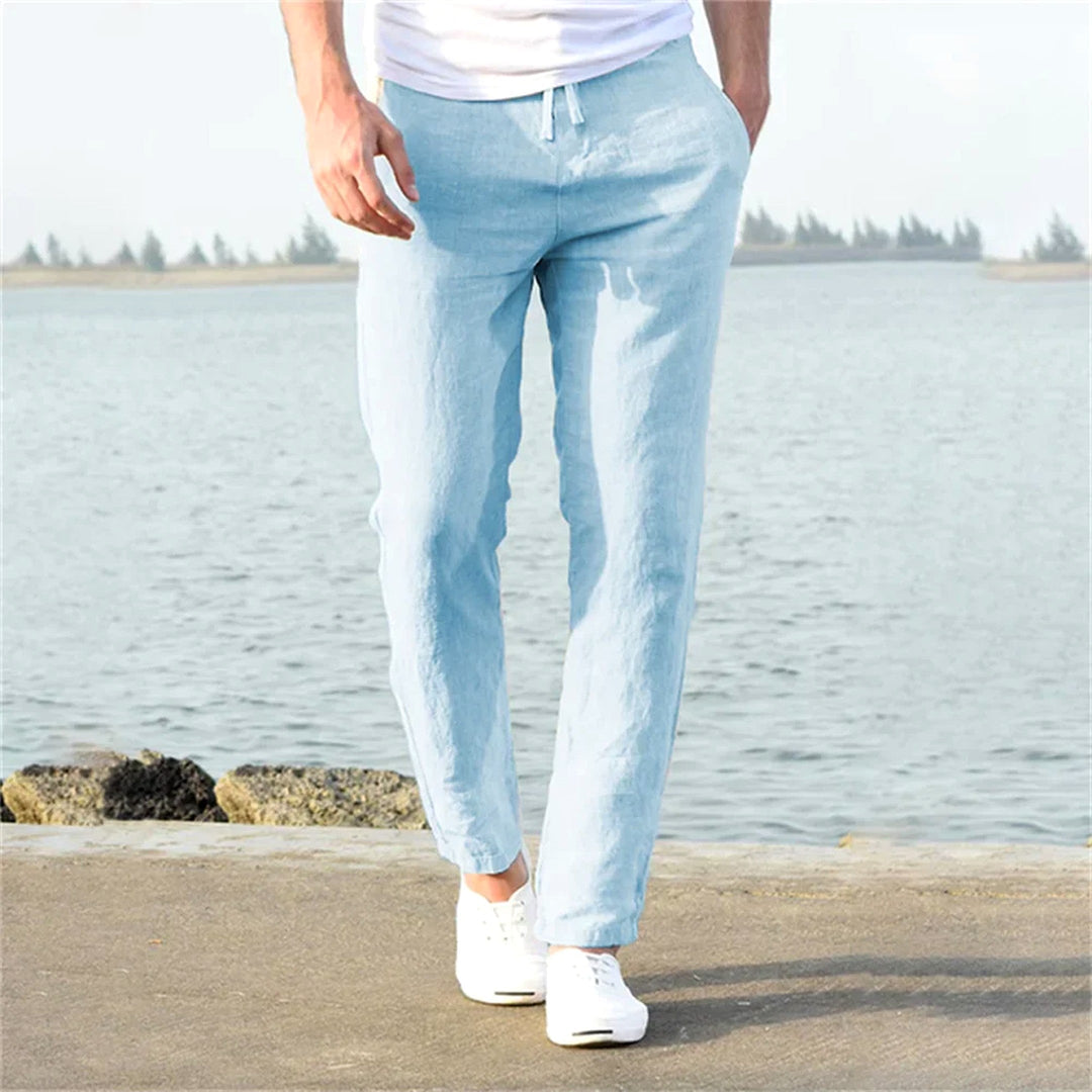 Men's Linen Blend Drawstring Trousers – Lightweight Summer Wear – view 2