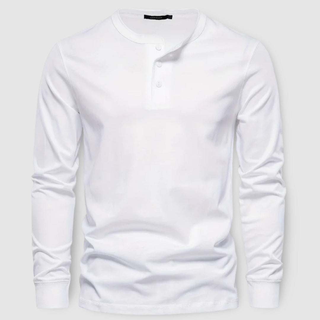 Men's Long Sleeve Cotton Henley – Buttoned Everyday Top – Peacock Blue