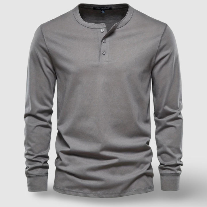 Men's Long Sleeve Cotton Henley – Buttoned Everyday Top – Dark Grey
