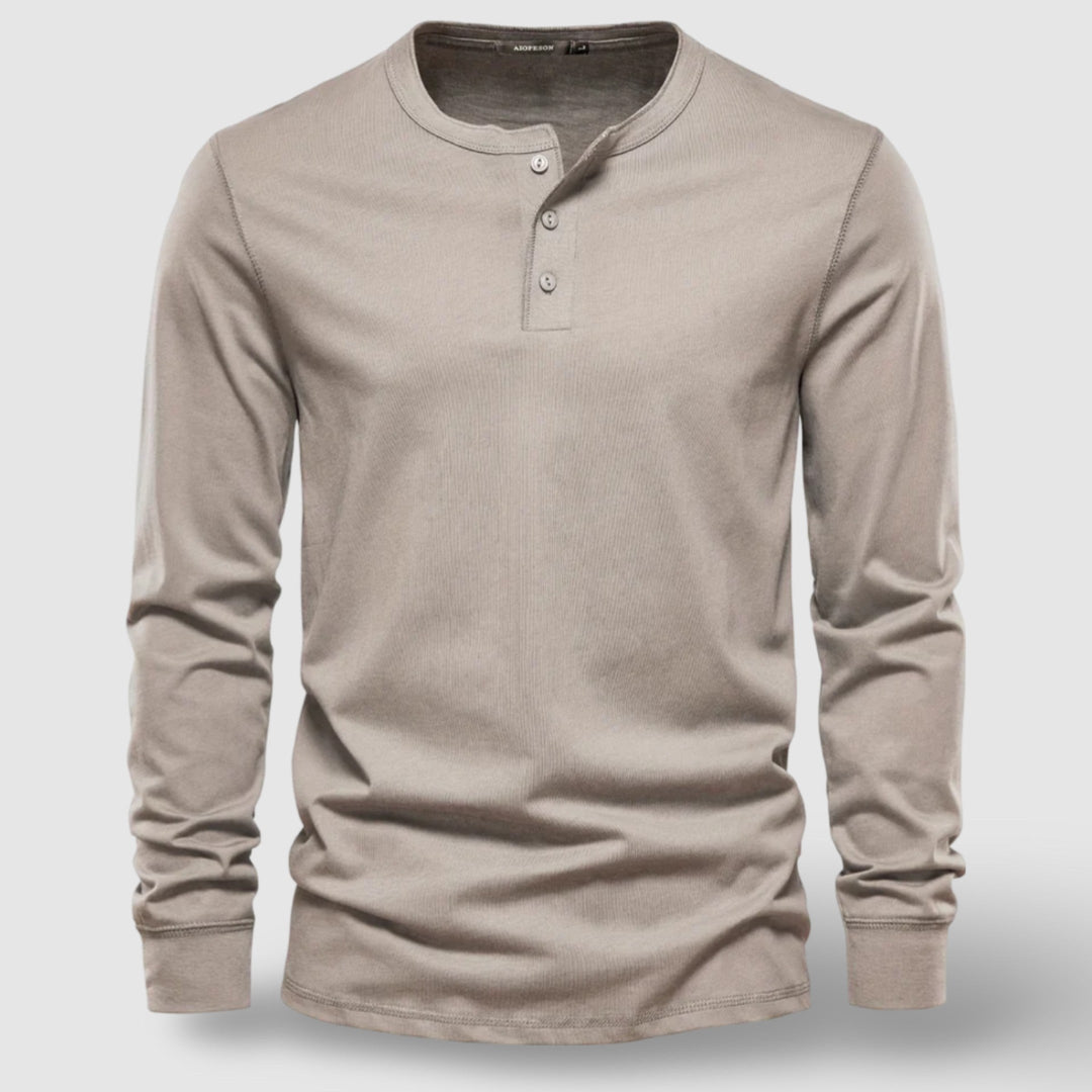 Men's Long Sleeve Cotton Henley – Buttoned Everyday Top – Black