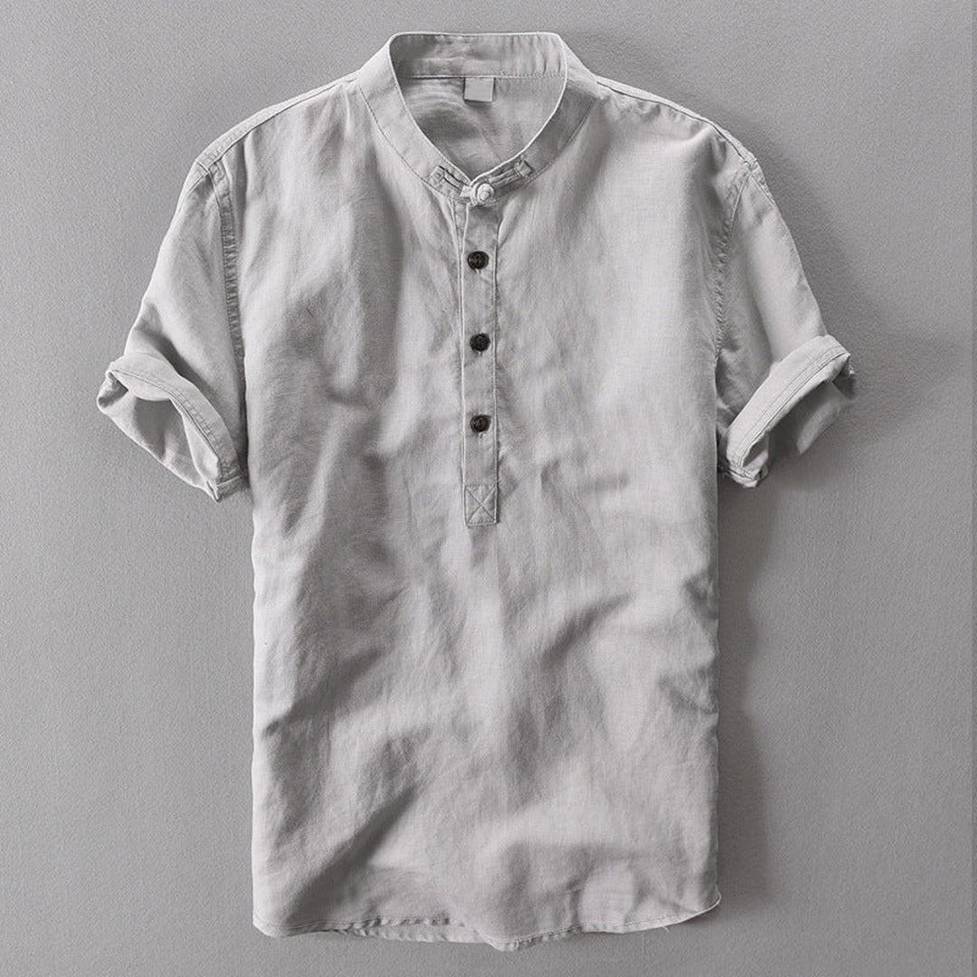 Men's Short Sleeve Linen Shirt – Breathable Summer Button-Down – Navy
