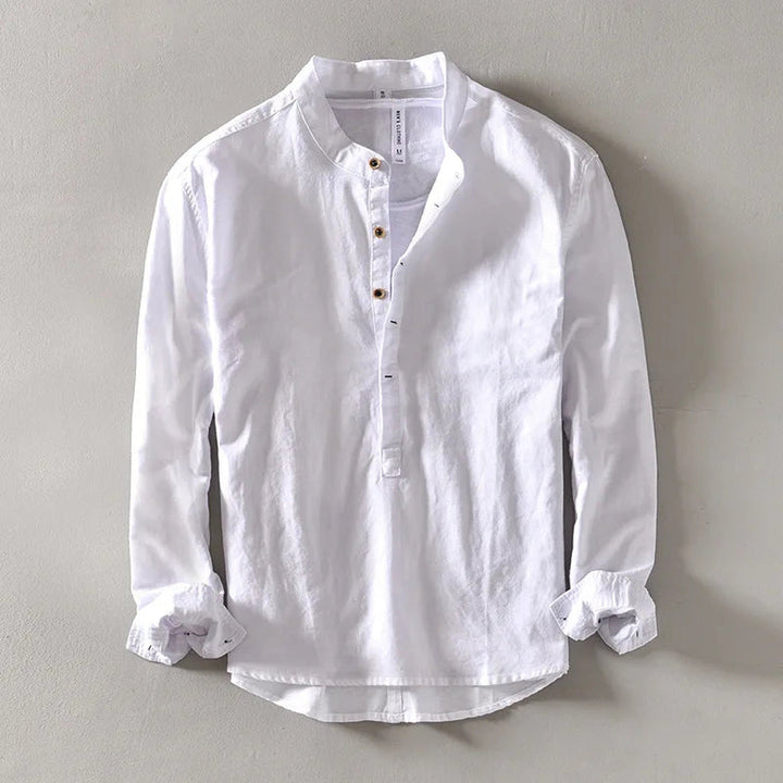 Men's Linen Blend Shirt – Relaxed Long Sleeve Summer Shirt – White