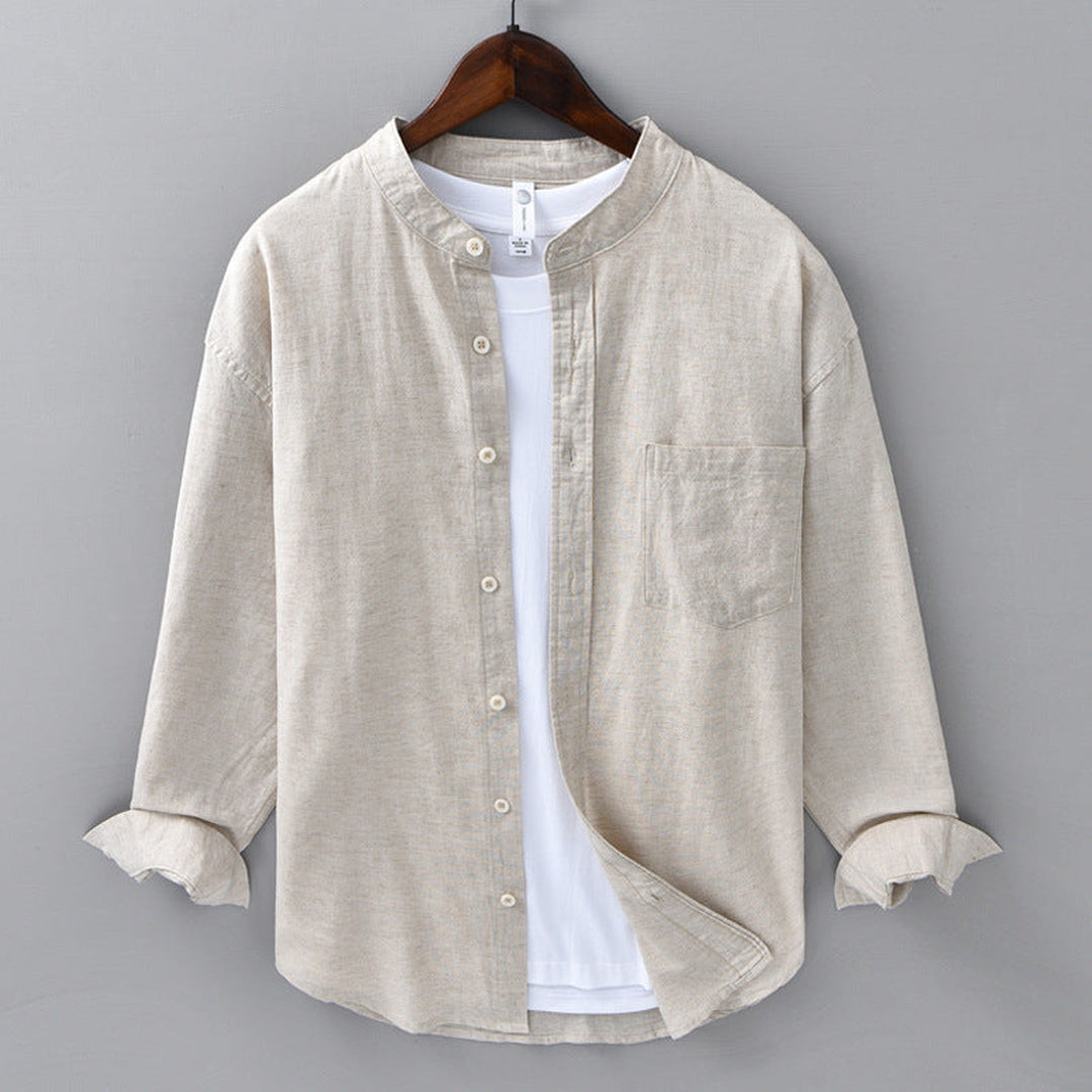 Men's Linen Grandad Collar Shirt – Minimalist Summer Style – view 5