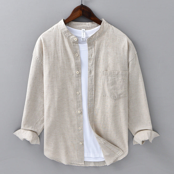 Men's Linen Grandad Collar Shirt – Minimalist Summer Style – view 5
