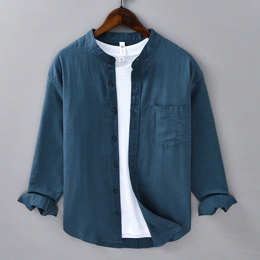 Men's Linen Grandad Collar Shirt – Minimalist Summer Style – view 8