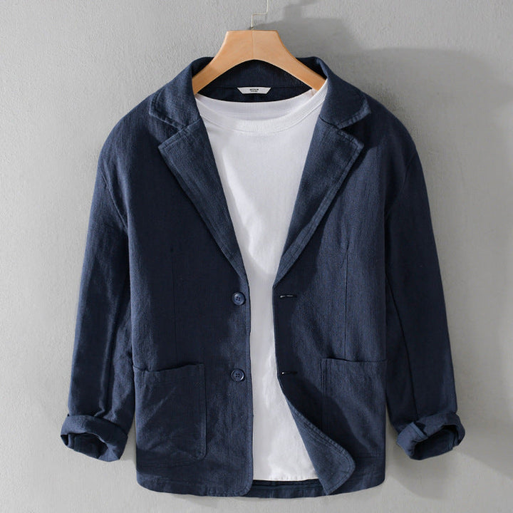 Men's Linen Blend Jacket – Relaxed Garment-Dyed Summer Layer – Azure