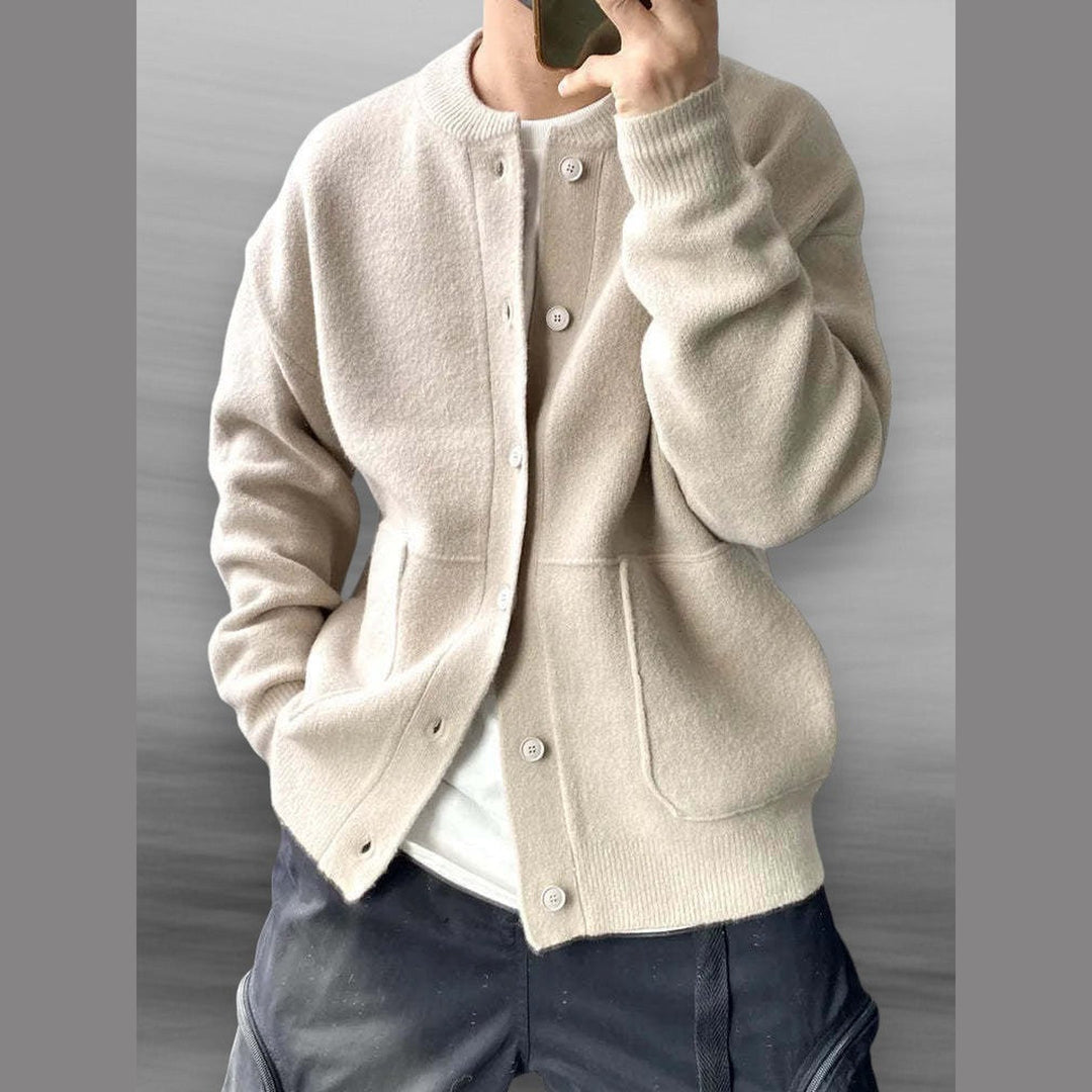 Men's Cotton Blend Cardigan – Lightweight Smart Casual Knit – Beige