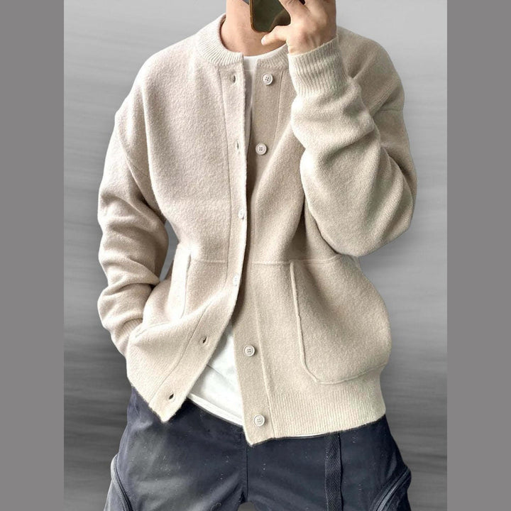 Men's Cotton Blend Cardigan – Lightweight Smart Casual Knit – Beige