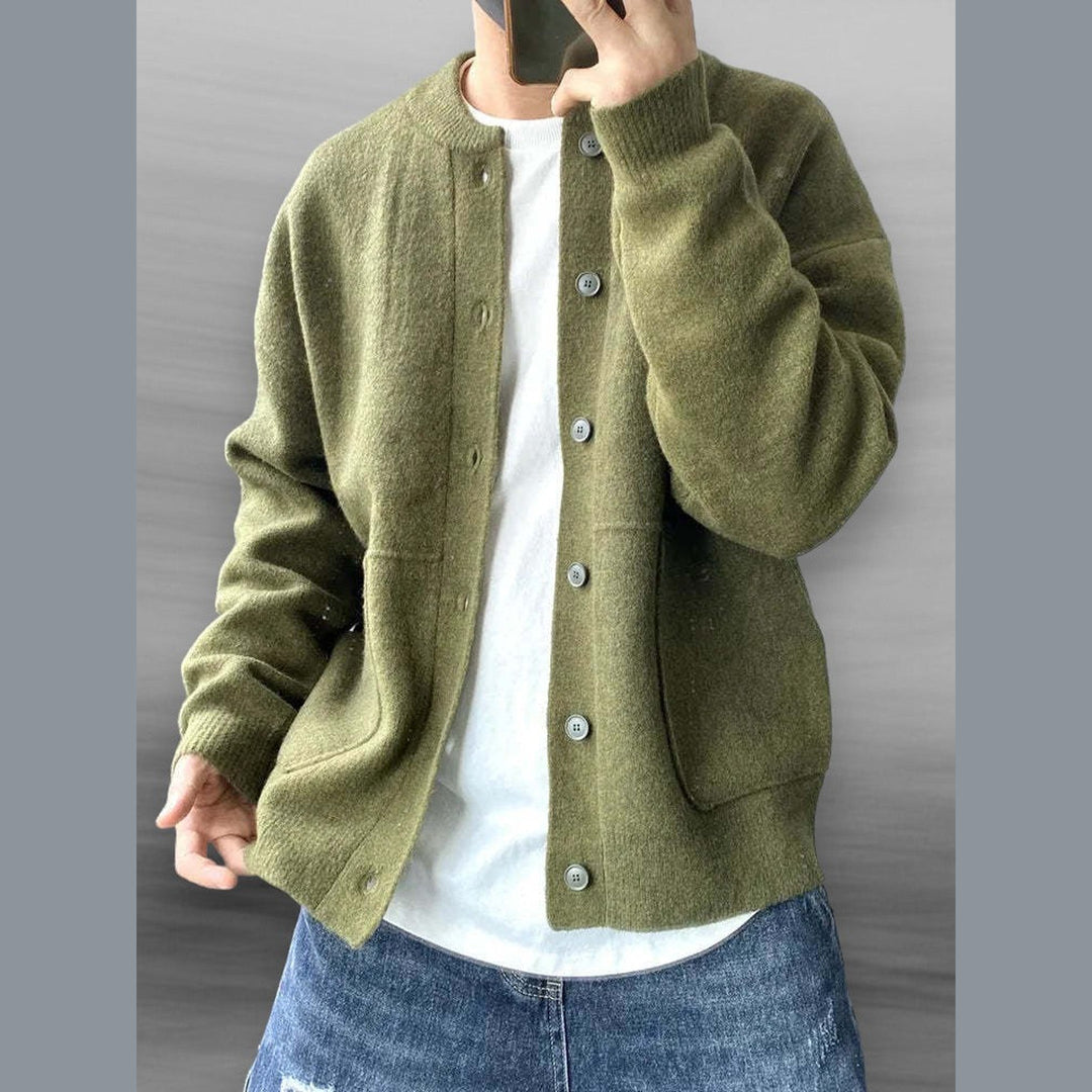 Men's Cotton Blend Cardigan – Lightweight Smart Casual Knit – Green