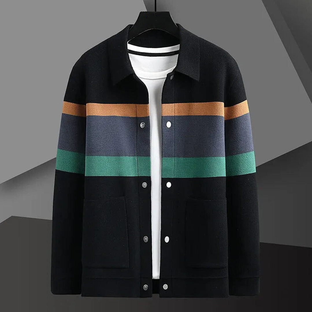 Men's Striped Jacquard Knit Cardigan – Smart-Casual Button-Up – view 4