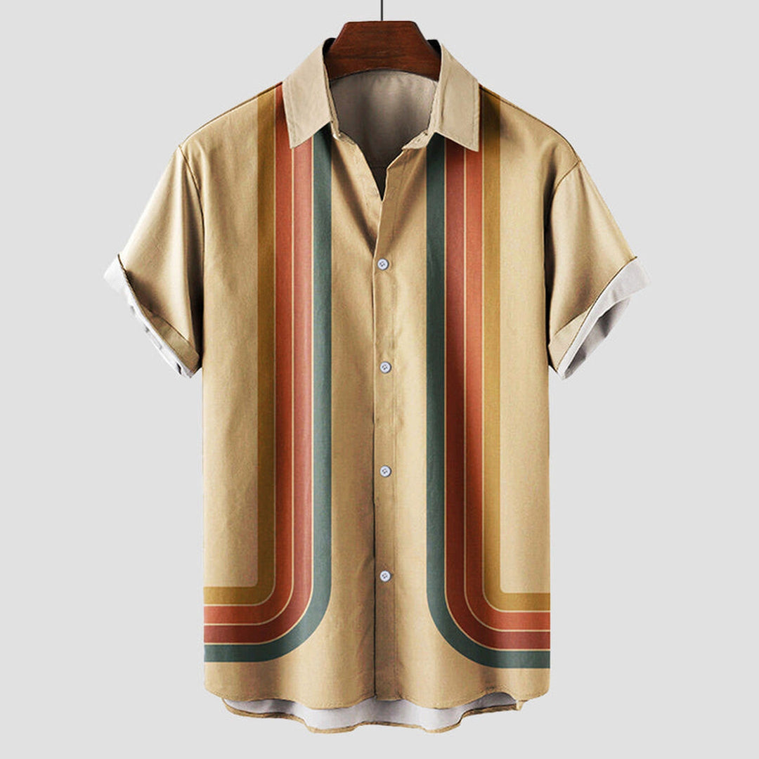 Men's Striped Retro Shirt – Breathable Anti-Wrinkle Summer Shirt – Beige
