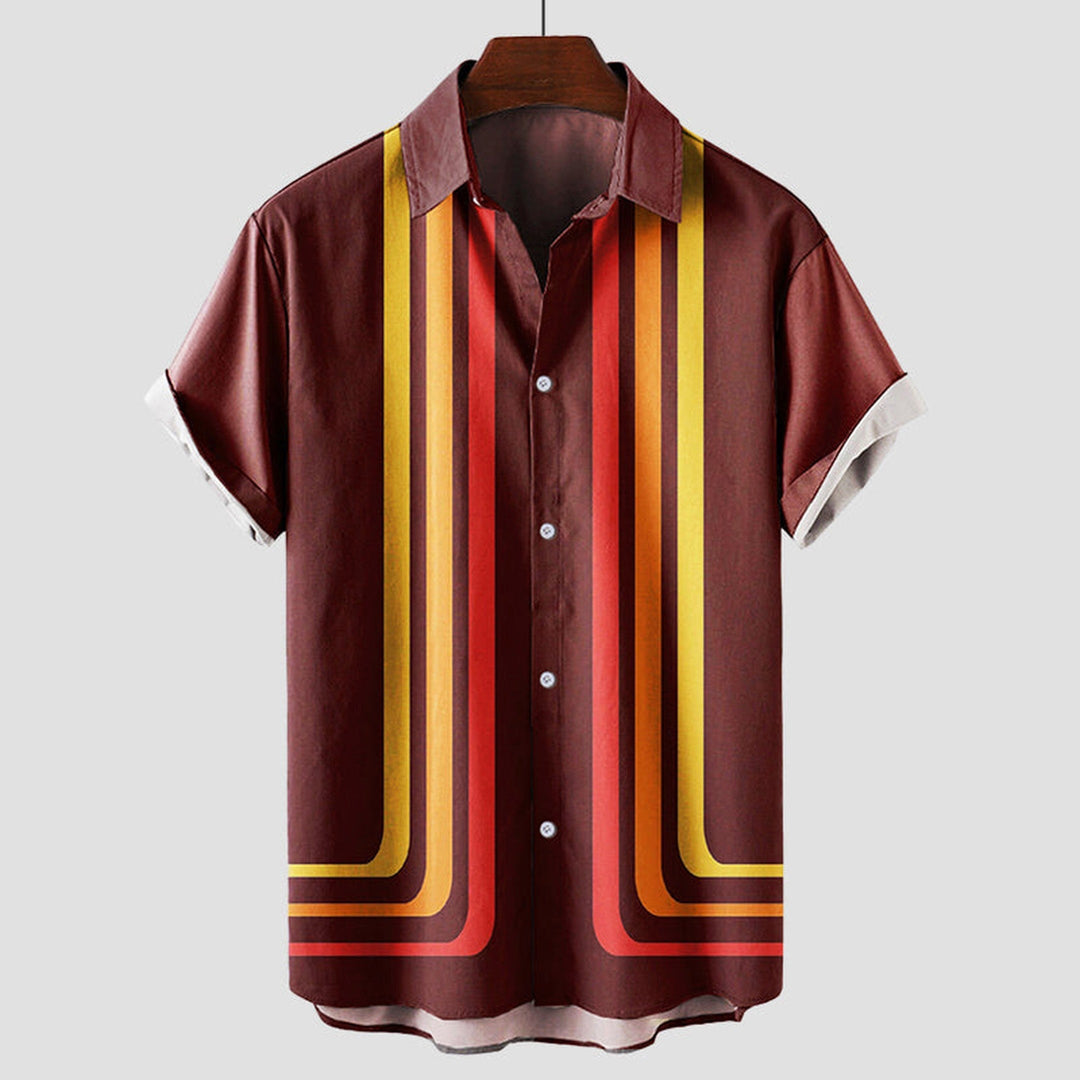 Men's Striped Retro Shirt – Breathable Anti-Wrinkle Summer Shirt – Khaki