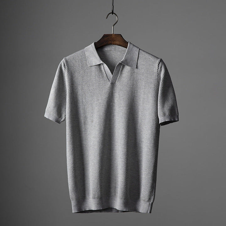 Men's Knitted Polo Shirt – Massimo Breathable Short Sleeve Top – view 3