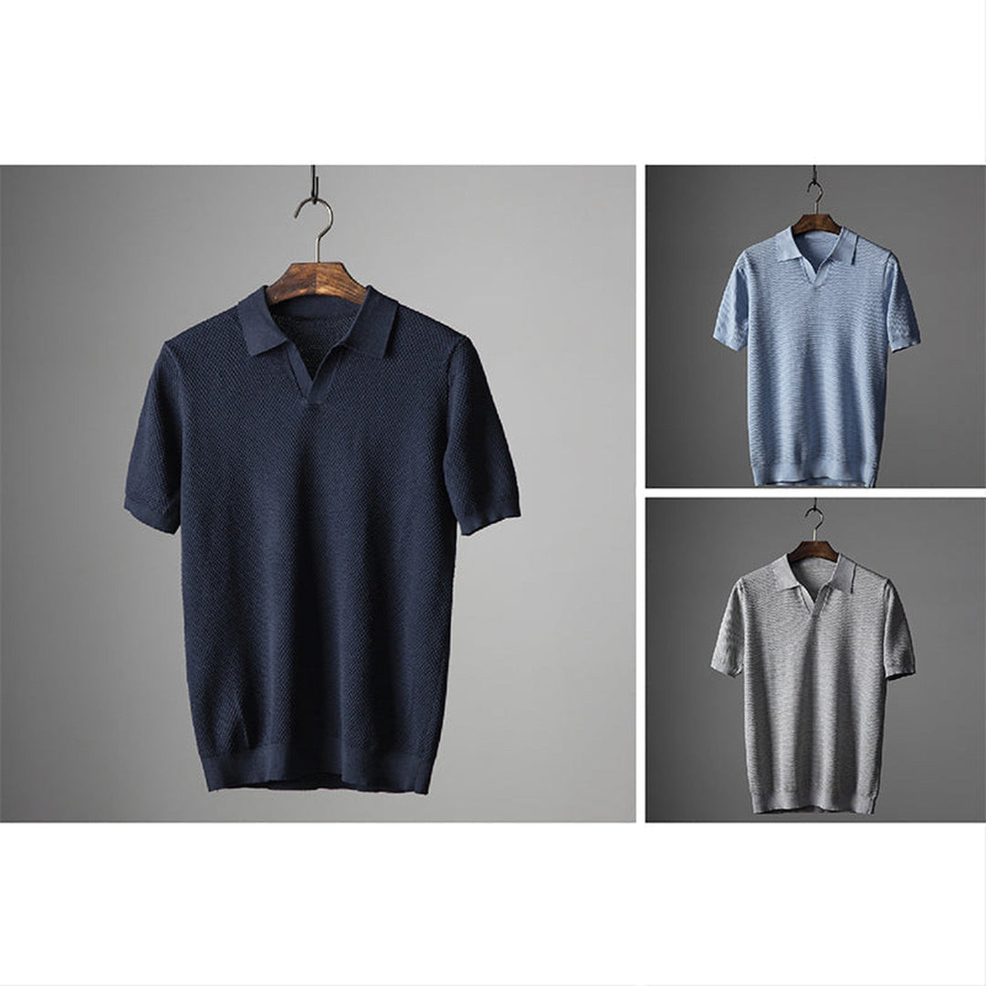 Men's Knitted Polo Shirt – Massimo Breathable Short Sleeve Top – view 4
