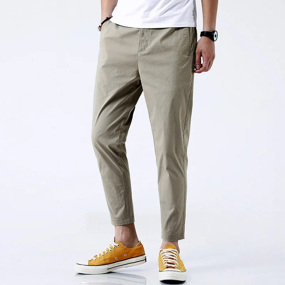 Men's Cotton Chinos – Marseille Straight Fit Ankle-Length Trousers – Khaki
