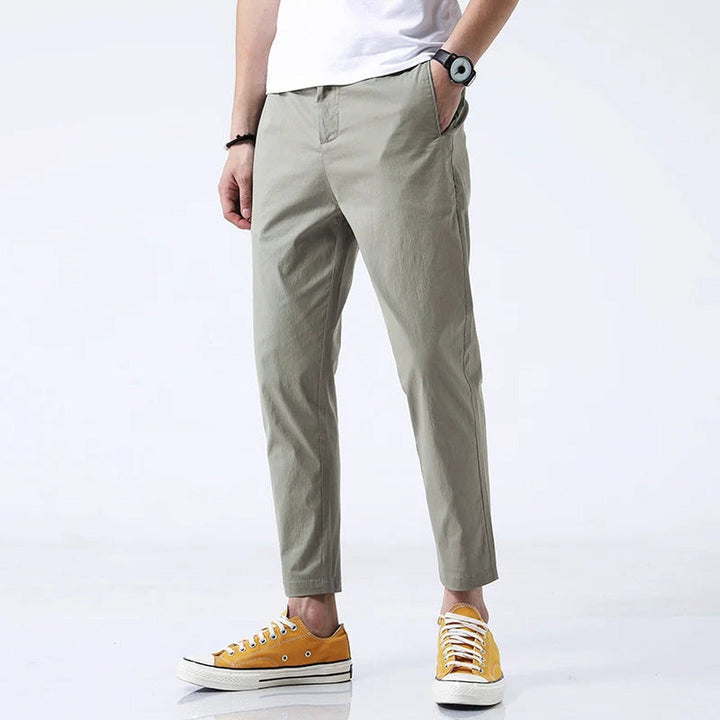 Men's Cotton Chinos – Marseille Straight Fit Ankle-Length Trousers – Grey
