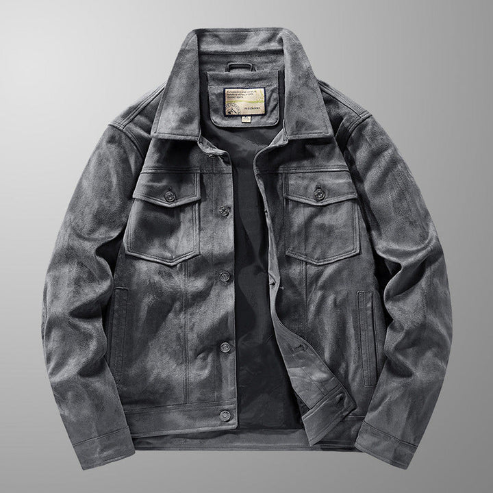 Men's Genuine Suede Jacket – Riviera Zip-Front with Point Collar – Grey