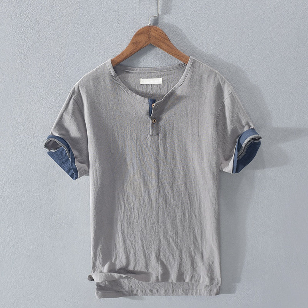 Men's Linen Henley Shirt – Lightweight Breathable Summer Top – Navy