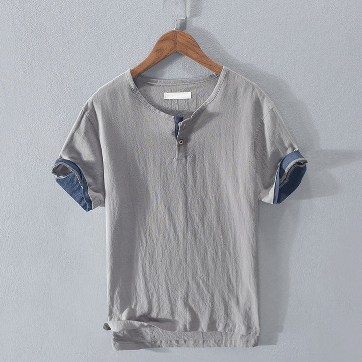 Men's Linen Henley Shirt – Lightweight Breathable Summer Top – Navy
