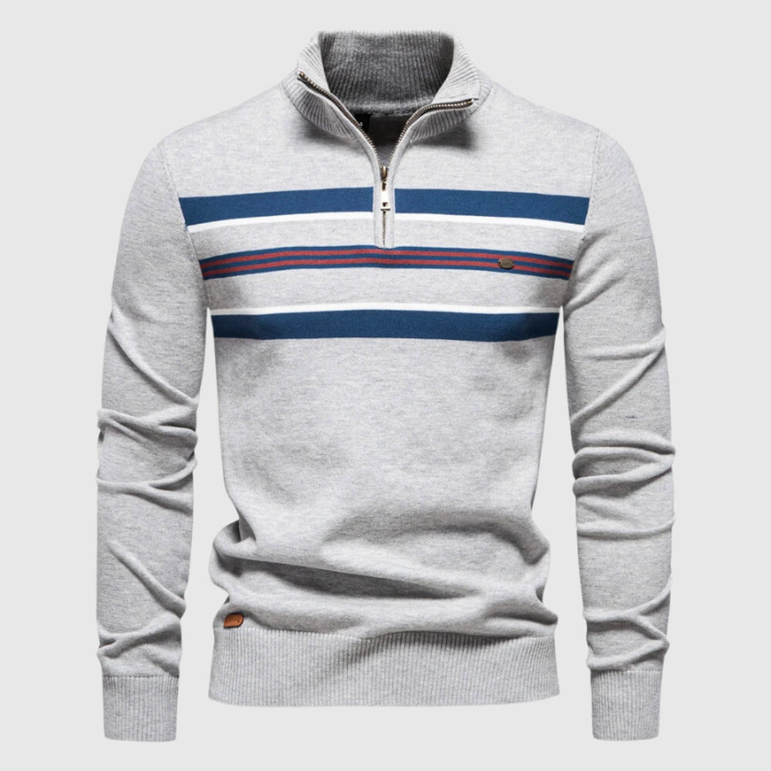 Men's Cotton Striped Jumper – Coastal Zip Collar Knit Pullover – view 2