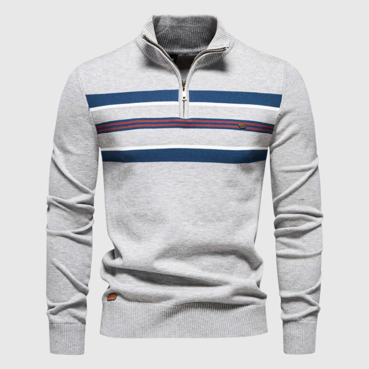 Men's Cotton Striped Jumper – Coastal Zip Collar Knit Pullover – view 2