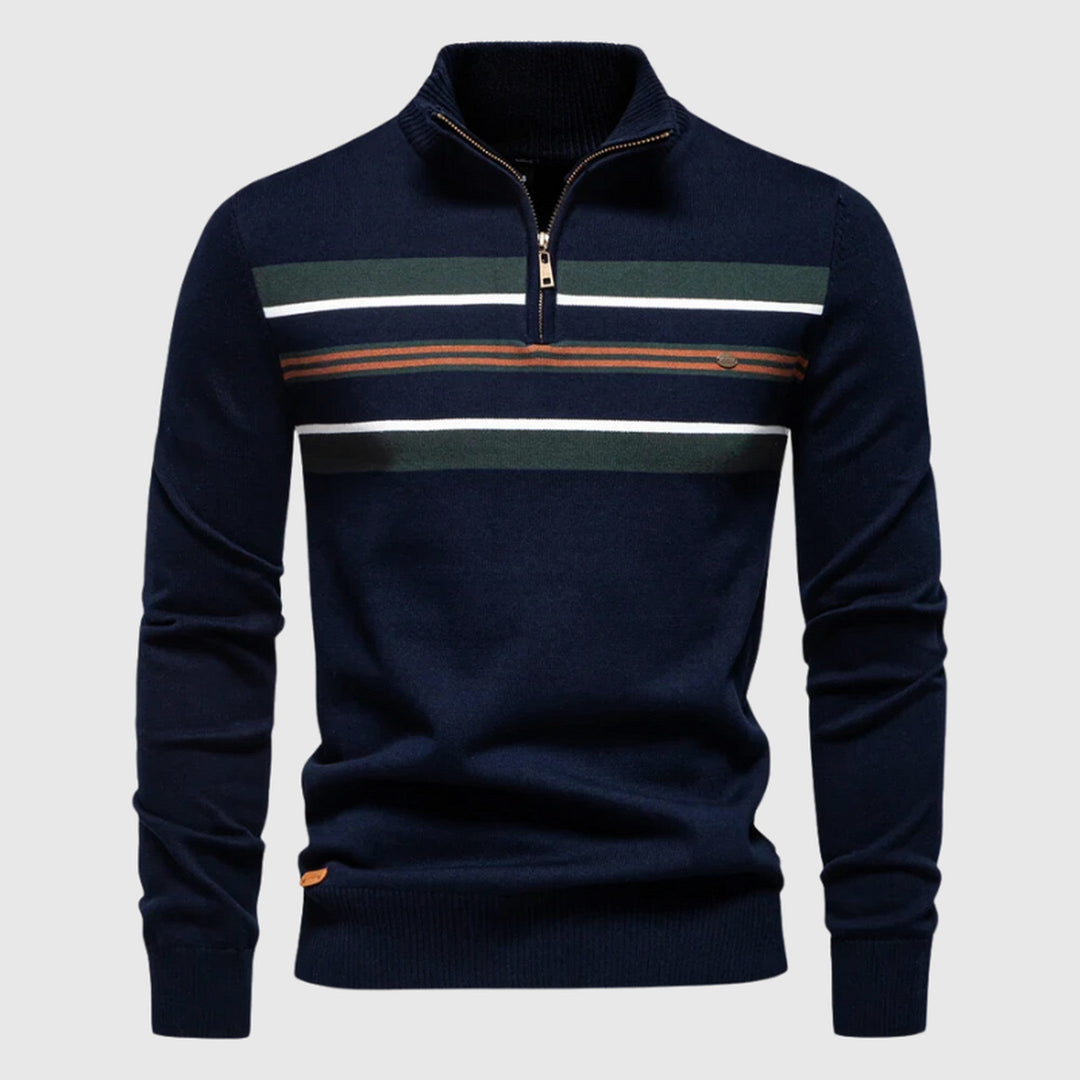 Men's Cotton Striped Jumper – Coastal Zip Collar Knit Pullover – view 4