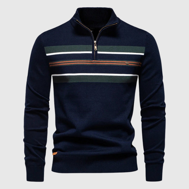 Men's Cotton Striped Jumper – Coastal Zip Collar Knit Pullover – view 4