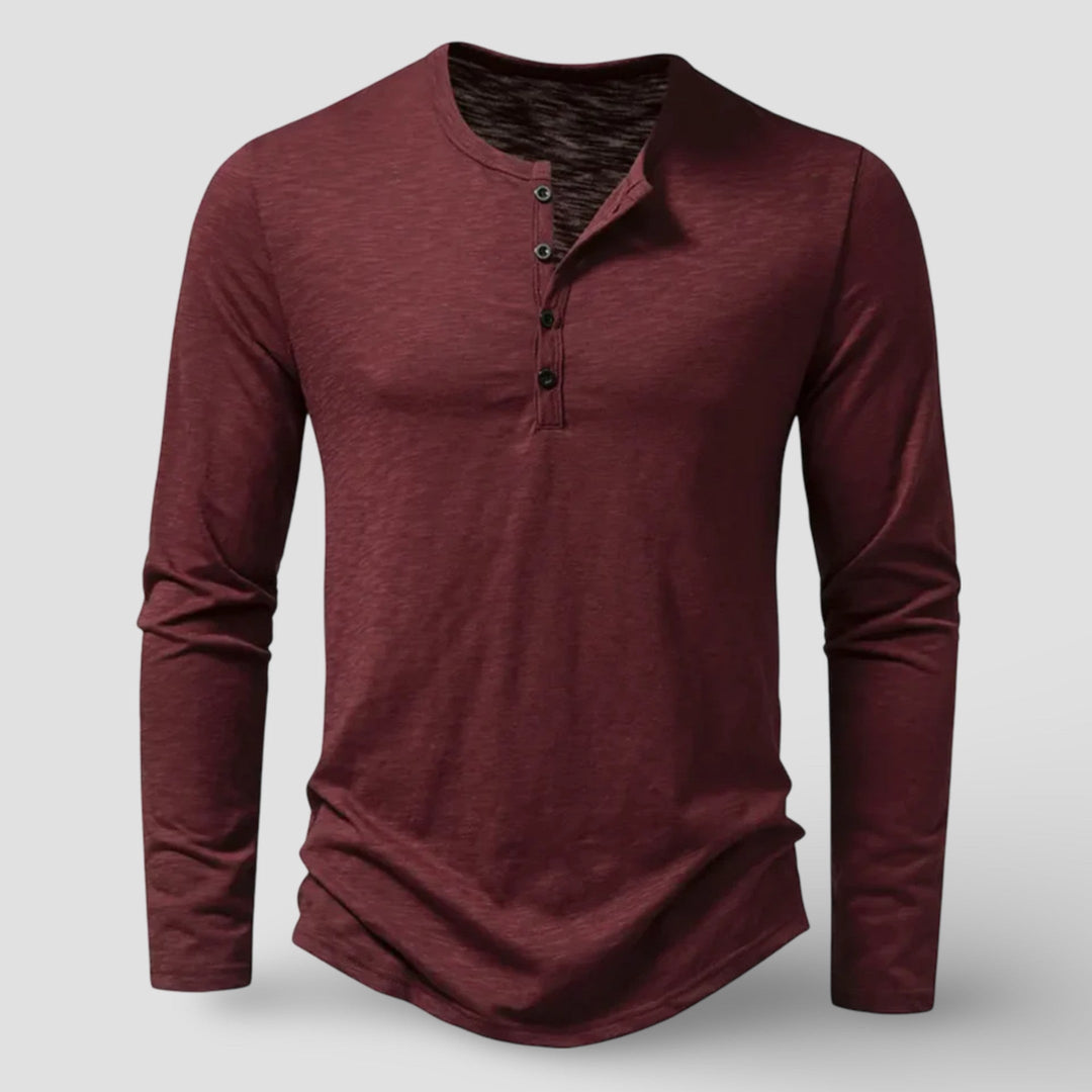 Men's Cotton Long Sleeve Henley Shirt – Classic Button Placket – Wine