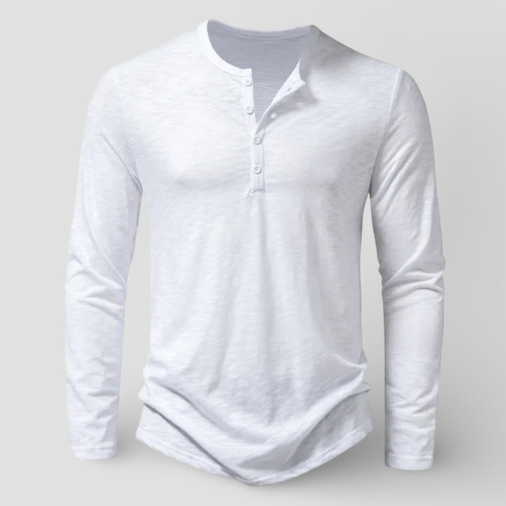 Men's Cotton Long Sleeve Henley Shirt – Classic Button Placket – White