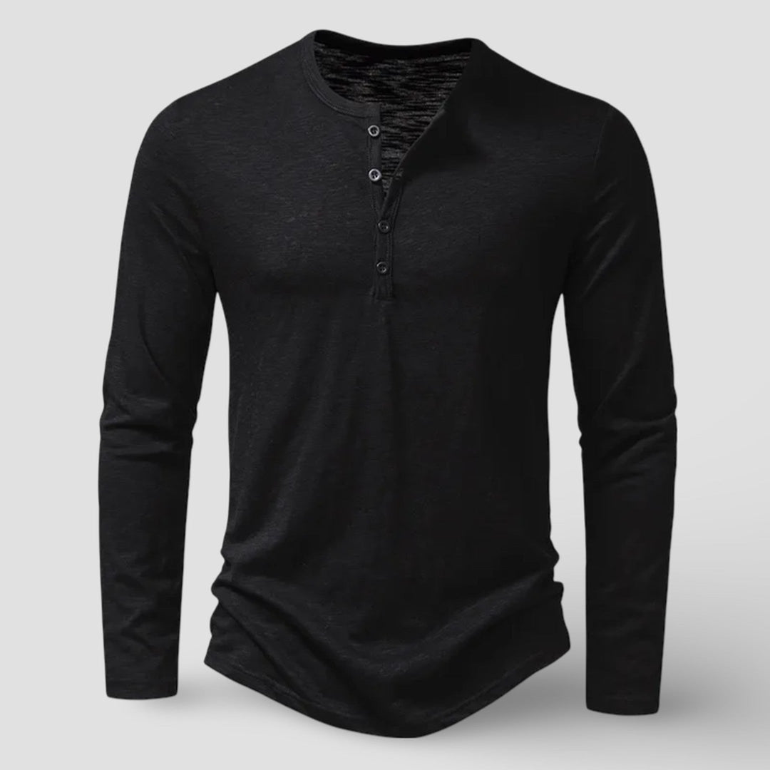 Men's Cotton Long Sleeve Henley Shirt – Classic Button Placket – Black