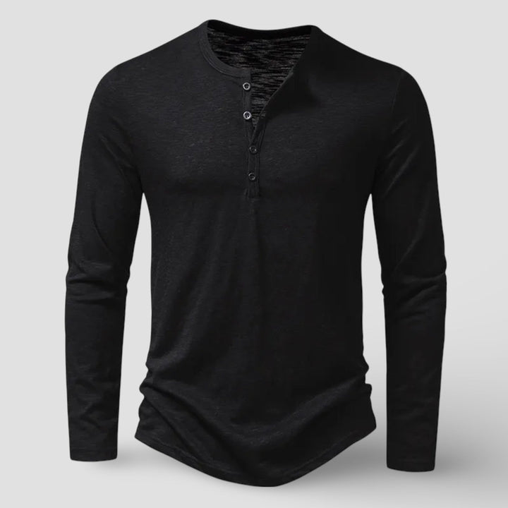Men's Cotton Long Sleeve Henley Shirt – Classic Button Placket – Black