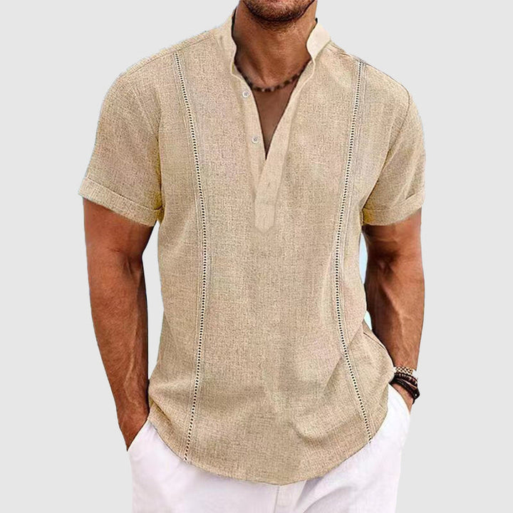 Men's Linen Blend Shirt – Harbour Short Sleeve Summer Shirt – Beige