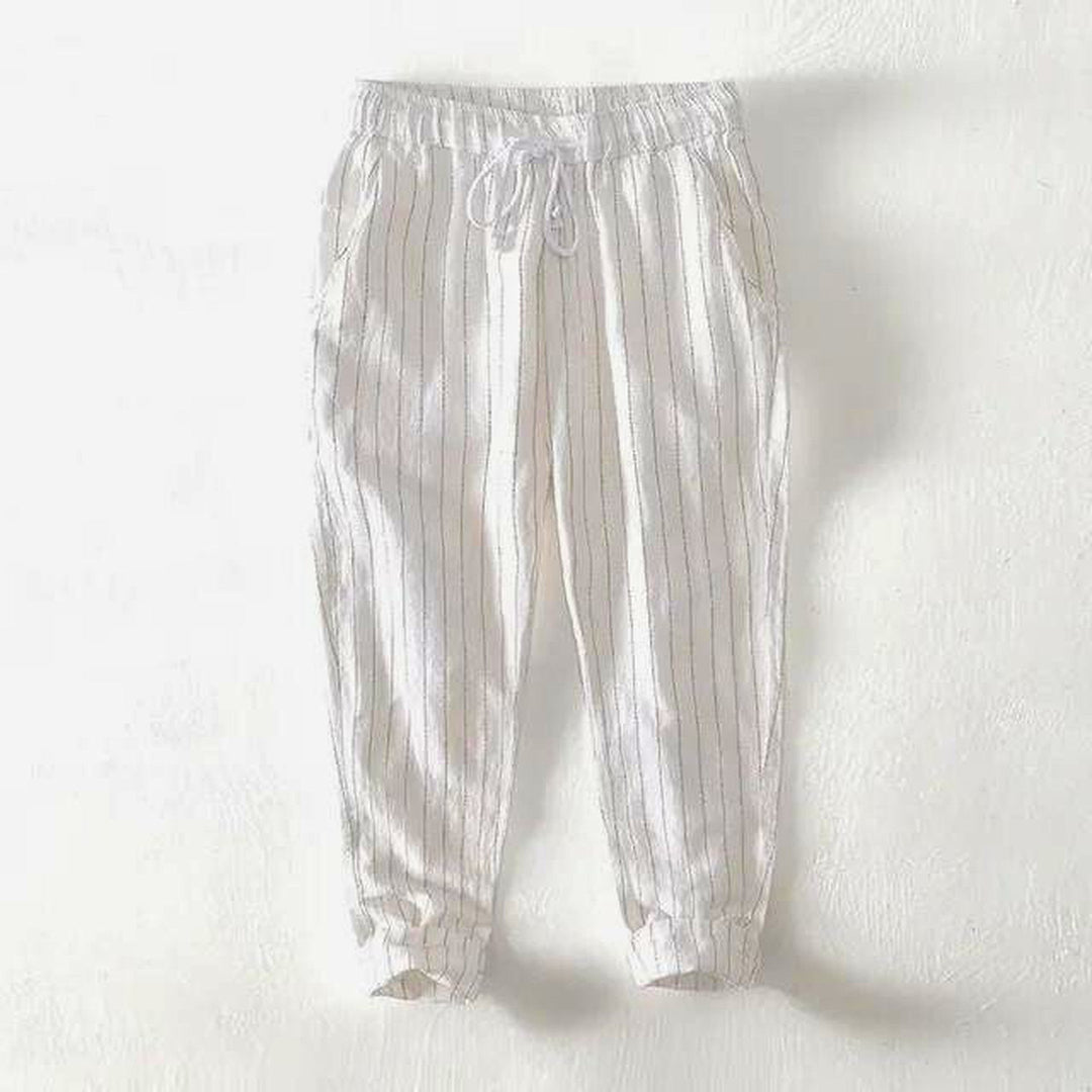 Oslo Men's Striped Linen-Blend Trousers – Relaxed Summer Fit – Grey