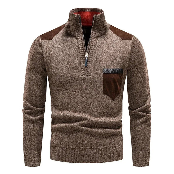 Alpine Men's Half-Zip Knit Jumper – Warm Layering Essential – Brown