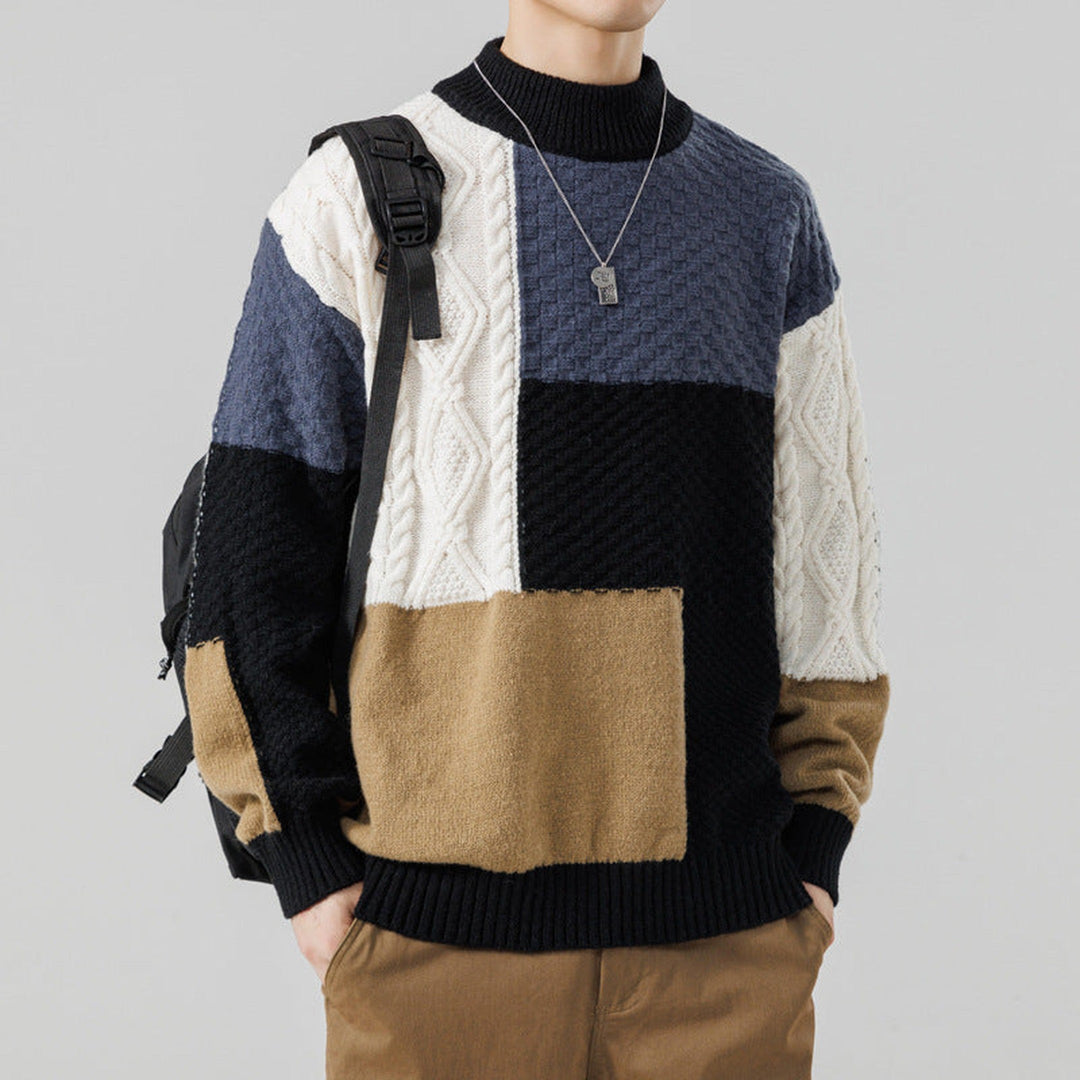 Men's Wool Blend Colour Block Jumper – Patterned Knit – view 3