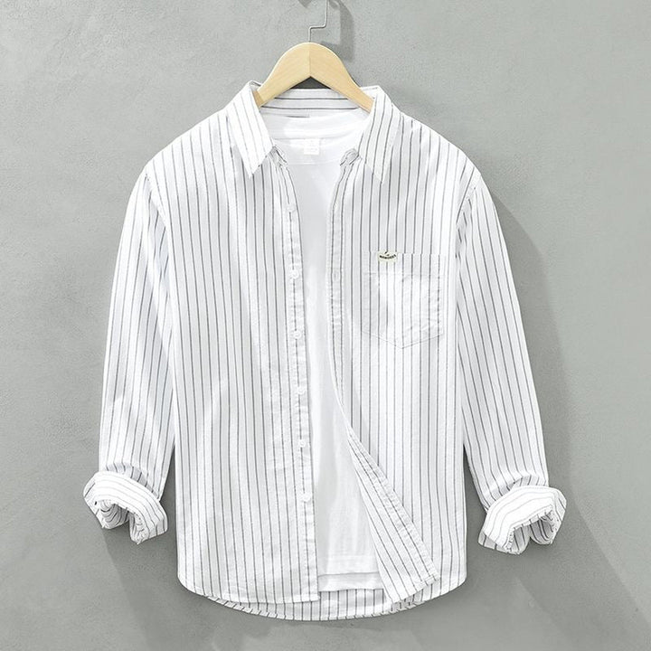 Men's Striped Linen Shirt – Breton Maritime Summer Style – view 3