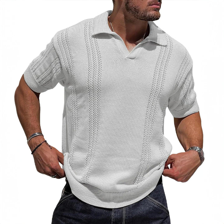 Men's Knitted Polo Shirt – Breathable Ribbed Collar Knit – White